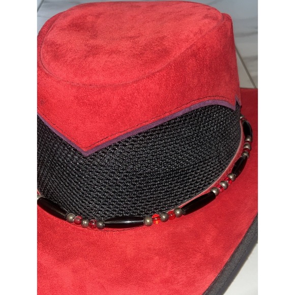 Western Cowboy Hat Red Purple Suede Beaded Band USA Medium EUC Vtg Head N Home - Picture 3 of 15
